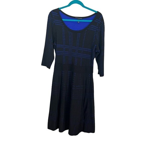 Lane Bryant Dress 14 Black Check Midi Neutral Floral Classic Minimalist Retro - Picture 1 of 14
